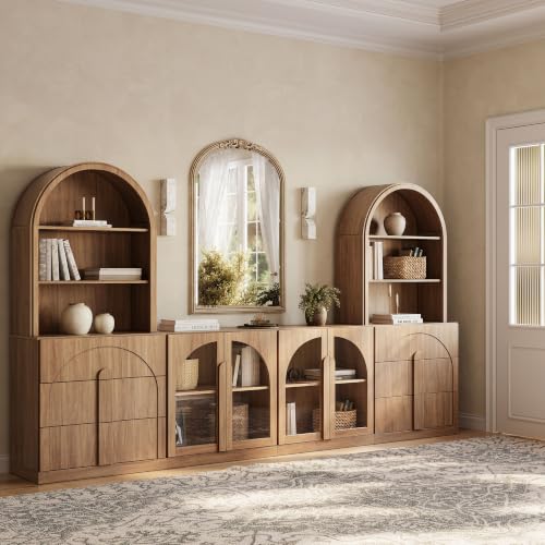Image of BELLEZE Bijou 126 inch Wall Unit 6-Piece Modular TV Stand - Camel
