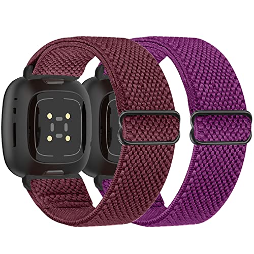 Tiptops Lot de 2 bracelets de rechange compatibles avec Fitbit Versa 4/Versa 3 / Fitbit Sense 2 / Sense Bracelet de montre pour homme et femme Bracelet de sport élastique réglable en nylon pour Fitbit