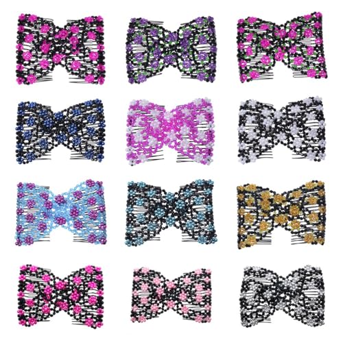 Ruihfas Magic Hair Side Combs Stretch Double Clips Hair Combs Bun Maker Tool for Women Girls Thick and Thin Hair Styling Accessories, Pack of 6