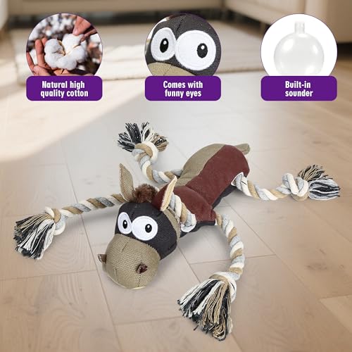 IOKHEIRA Hundespielzeug Unzerstörbar Weihnachten - Quietschend Robust Tau Seil für Große Kleine Hunde, Interaktives Stofftier Quietschendes & Kuscheltier zur Beschäftigung, Zerren für Welpen Braun