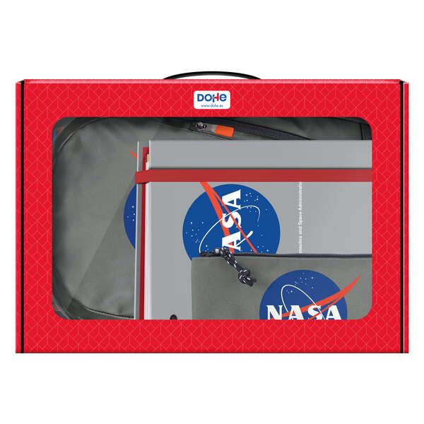 DOHE - Pack Escolar Mochila Grande, Estuche Triple y Carpeta Archivador con 100 Hojas de Recambio - Set Infantil Primaria, Maletín, Material Escolar - NASA Grey