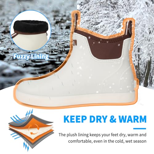 Image of Mens Deck Boots, Saltwater Fishing Booties Rubber Waterproof Ankle Rain Boots, High-performance Footwear Chelsea Boots for Gardening Fishing Boating Camping Sailing