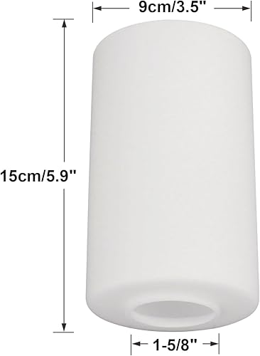 Miniatura 2 de KCO Reemplazo de pantalla de lámpara de vidrio cilíndrico blanco esmerilado, cubierta de lámpara de vidrio de repuesto para lámpara de araña,
