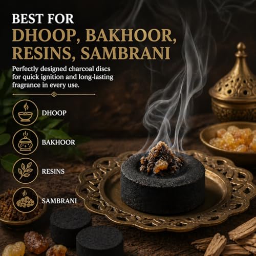 Image of Coal for Dhoop - Odourless Charcoal Discs 33mm for Dhoop & Bakhoor Burning - Quick Light, 45+ Min Burn - Pack of 5 Rolls (50 Discs)
