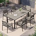 Vexwalx 7-Piece Outdoor Dining Set, Aluminum Dining Table Set for 6, Patio Table and Chairs Set (Gray)