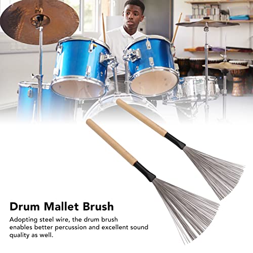 Moofey 1 Pair Drum Brushes, Maple Wooden Handle Steel Wire Brushes, Drum Accessories for Drummers, Beginners, Rock Band, Jazz Folk