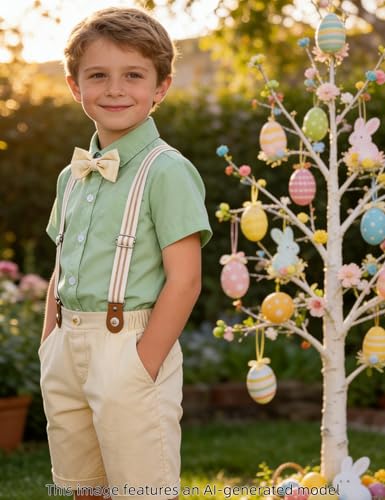 Image of A&J DESIGN Baby Boys Gentleman Suit, 2Pcs Outfit Shirt & Pants
