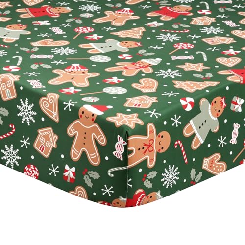 Image of JISEN Christmas Fitted Crib Sheets for Boys Girls 52x28 Inch Gingerbread