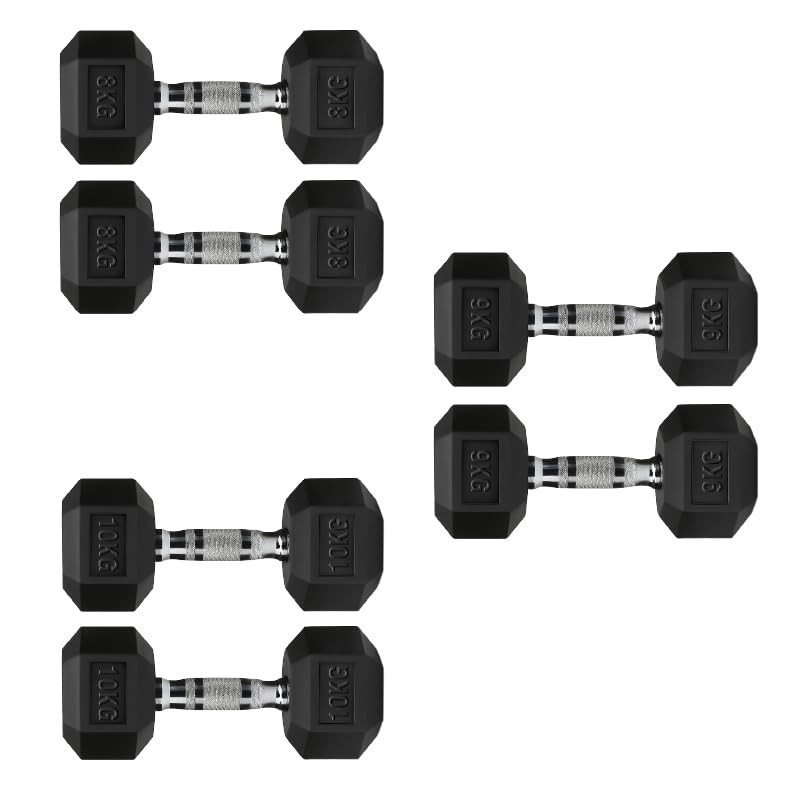 Hex Dumbbells Set with Rack or Without Rack, Weights Dumbbells Set for Home Gym, Premium Hexagon Strength Training Gym Equipment for Men & Women (Weights Only, 8+9+10 Kg Pair Set)