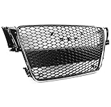 ZMAUTOPARTS For 2008-2012 Audi A5 / S5 B8 8T RS5 Style Honeycomb Mesh Hex Grille Gloss Black with Chrome Trim