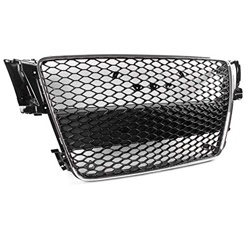ZMAUTOPARTS RS5 Style Honeycomb Mesh Upper Hood Grille Gloss Black/Chrome Trim Compatible with 2008-2012 A5 / S5 B8 8T
