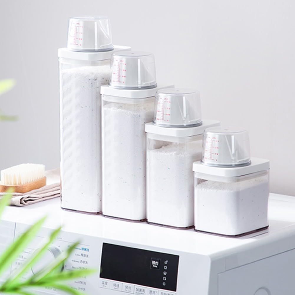 Washing Up Powder Container, Plastic Laundry Soap Washing Powder Washing Powder Storage Container with Measuring Cup, laundry Room Accessories