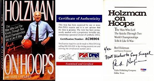 red holzman signed - autographed on hoops hardcover book with psadna certificate of authenticity coa - deceased 1998 - new york knicks - personalized to gary siegal