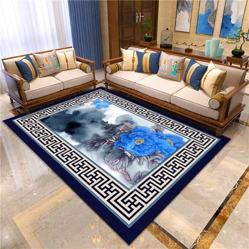 Tapis de salon 100x200cm bleu oriental rectangulaire et isolant - 2