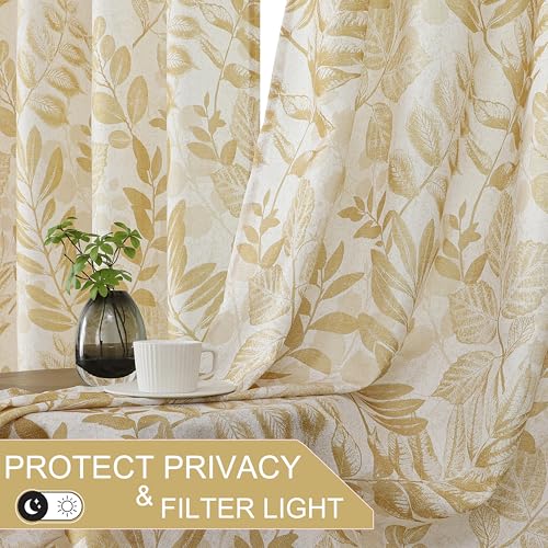 Image of Wheat Gold Leaf Light Filtering Window Curtains, 55 inch Wx90 Lx2