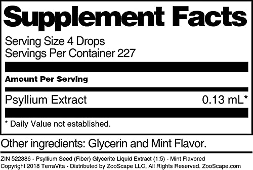 Miniatura 5 de Terravita Semilla de psyllium (Fibra) Extracto líquido de glicerita (15) - sabor a menta (1 oz, ZIN 522886)