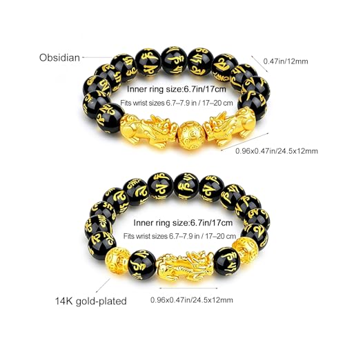 Image of LIYAPEI Black Obsidian Bracelet for Men Women - Feng Shui Wealth & Spiritual Protection Beaded Bracelet with Pi Xiu for Luck, Healing Crystal Stretch Wrist Jewelry, Unisex
