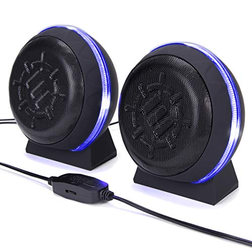 ENHANCE SL2 USB Computer Speakers with LED Blue Glowing Lights, 3.5mm Wired Connection