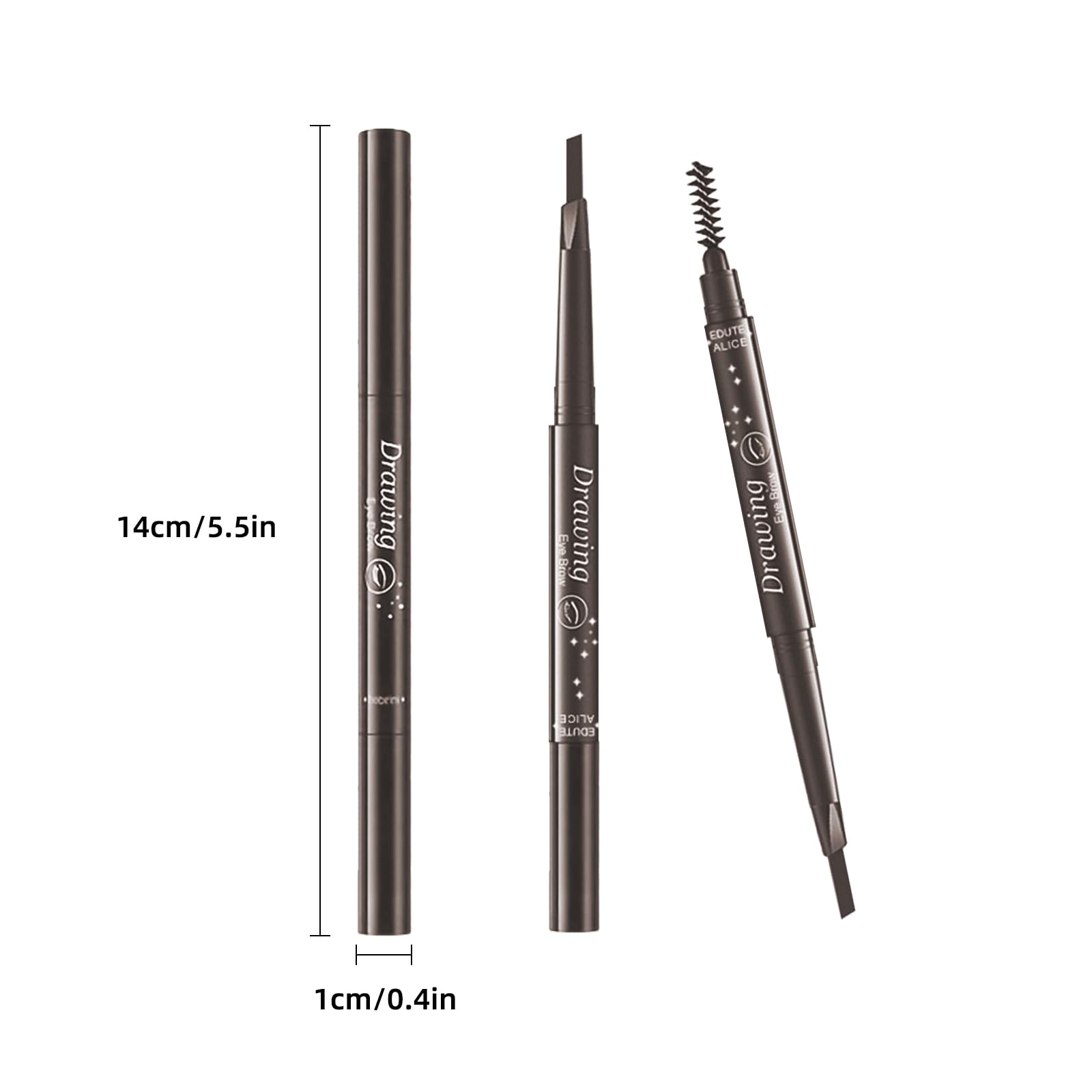 12 lápices de cejas 2 en 1 con punta y pincel con lápiz de cejas retráctil e impermeable para mujeres y principiantes (negro) 7