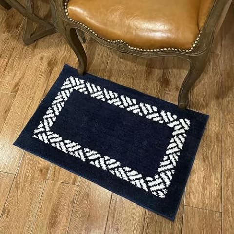 HOMEVER Bathroom Rug Mat with Dark Blue Color, Water Absorbent Bath Rug, Non Slip TPR Backing Carpet with Big Size 20 x 31 Inch Cover
