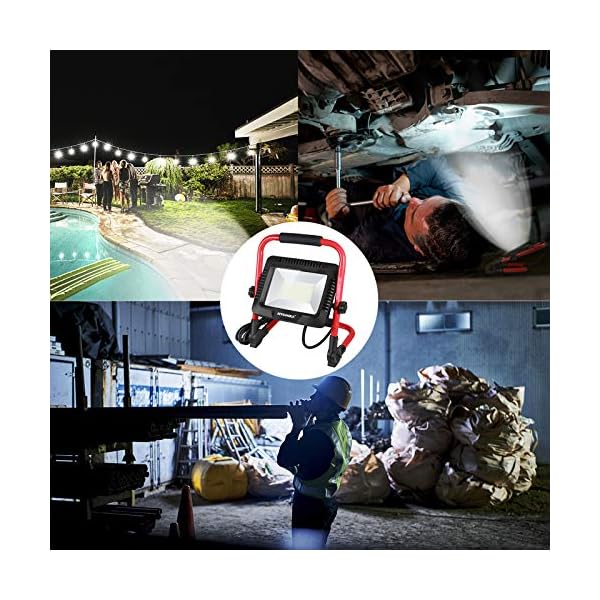 LED-Arbeitsleuchte, 50 W, zwei Helligkeitsmodi, 5500 lm, IP65 wasserdicht, 360 Grad drehbar, mit Ständer, faltbar, 6500… – Bild 6