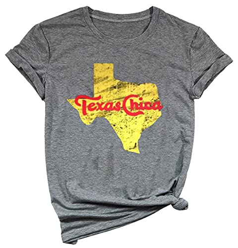 Ykomow Texas Chica Shirt Womens Vintage State Texas Love Graphic Tees (Grey, S)