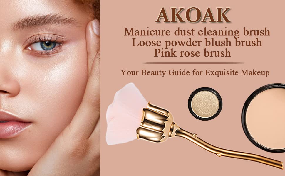 AKOAK 1 Pack Manicure Dust Brush, Pink Rose Brush, Suitable for Nail Trimming Cleaning Brush Loose Powder Blush Brush