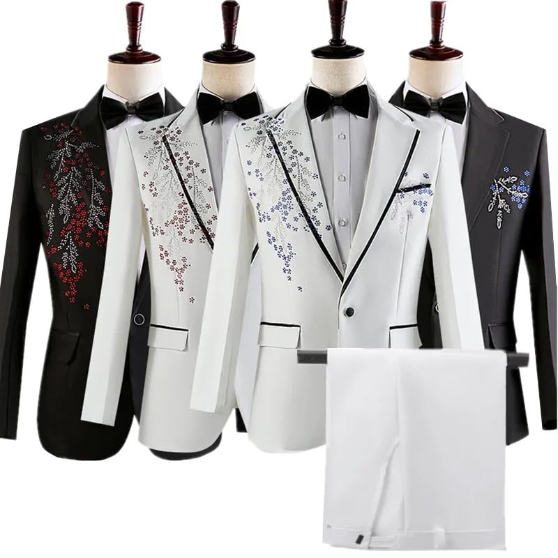 Men Spliced Suits Singer Dress Blazers Jacket and Pants3