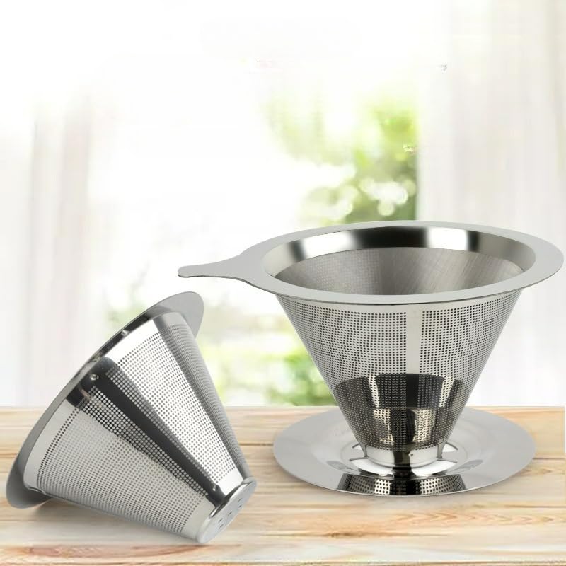 Gotero de café de acero inoxidable 304, filtro reutilizable sin papel para una taza, fabricante de malla fina, herramientas para el hogar (With a base L)