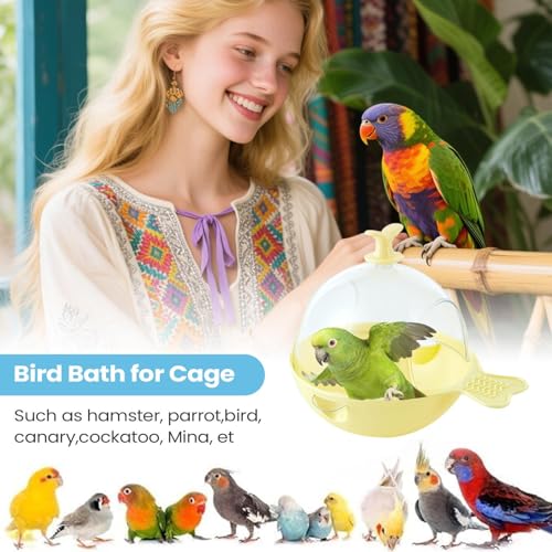 Baño para pájaros grande con diseño interactivo, accesorio de jaula loros 7