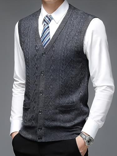 ebossy Men's Wool Blend Knit Cardigans V Neck Button Down Sleeveless Sweater Vest Knitwear2
