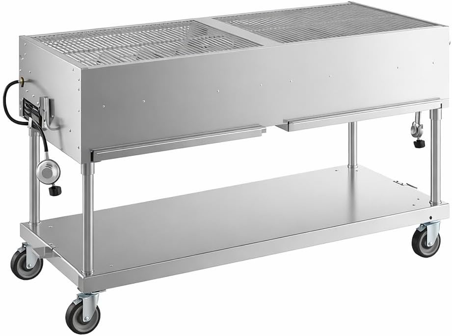 Commercial Stainless Steel Outdoor Liquid Propane Grill, 60" Cooking Surface, 8 Burners, 128,000 BTU, for Restaurant Patio, Resort, Catering, Outdoor Kitchen, Hotel