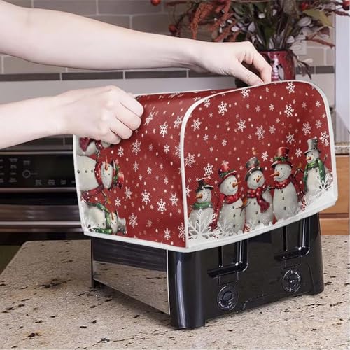 Image of Talayituse Snowman Snowflake Print 2 Slice Toaster Covers Dust Protection Bread Maker Covers Toaster Oven Cloth Cover Kitchen Accessories Washable Appliance Cover Christmas Decoration
