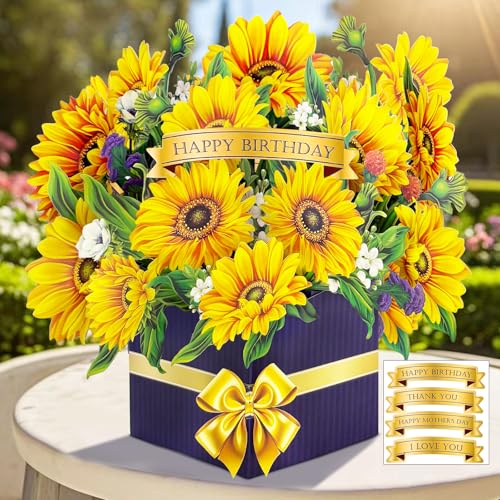 Hierein Sonnenblumen Geburtstagskarte Frau 3D Blumen Pop Up Karte Muttertag Happy Birthday Karte für Mama Ehefrau Schwester Pop Up Karte für Geburtstag Jahrestag Danke Gute Besserung