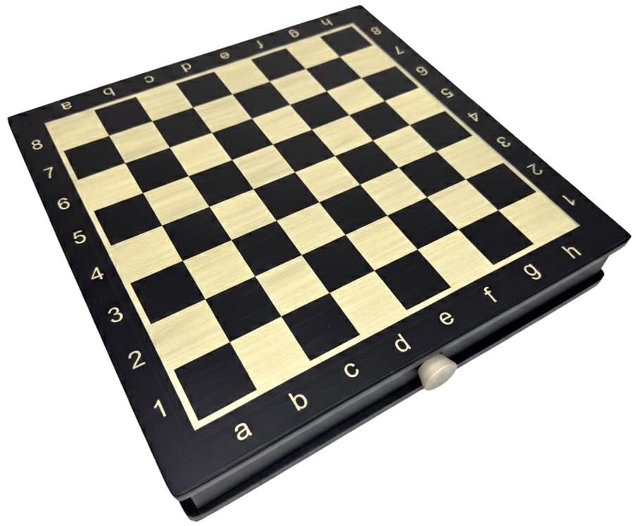 Image of PALM ROYAL HANDICRAFTS 11.5 x 11.5 Inches Handmade Drawer Wooden Chess Board Set Made with Engineered Wood | Inbuilt Storage Compatment for Chessmen - (11.5 X 11.5 Inches) Black.