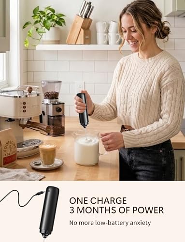 Image of Rechargeable Milk Frother Hanheld, Frother Wand Drink Mixer Handheld Coffee Stirrers Electric Frother for Coffee Mixer Wand -Black