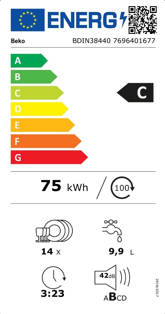 Beko BDIN38440 - Lavastoviglie da incasso, 60 cm, completamente integrato, per 14 soffitti su misura, 3 lavelli, 5 temperature, velocità+, asciugatura SteamGloss, CornerIntense, TrayWash