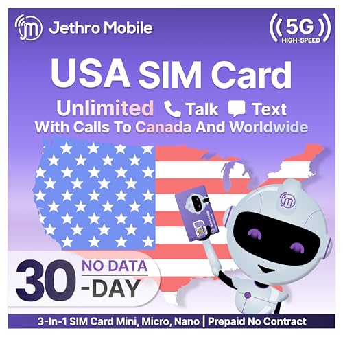 Jethro Mobile Unlimited Talk & Text Plan, Suitable for Senior Cell Phones, Kids, Students and Feature Phones, 3-in-1 SIM Card Kit, Prepaid Phone Plan (30 Days)