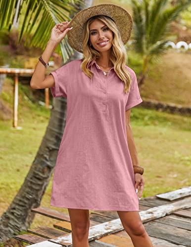 Zeagoo Women's Summer 100% Cotton Linen Dress Casual Short Sleeve Beach Dresses Tunic Dress with Pockets - Image 3