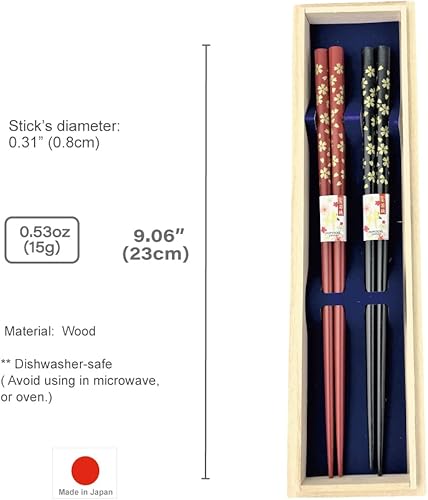 Miniatura 6 de Juego de palillos japoneses de primera calidad reutilizables fabricados en Japón Palillos de madera de laca tradicional A (florete dorado