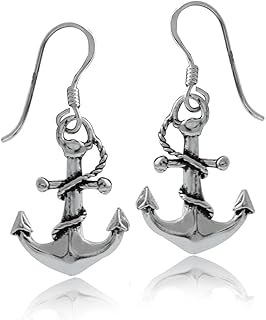925 Sterling Silver Anchor Dangle Hook Earrings
