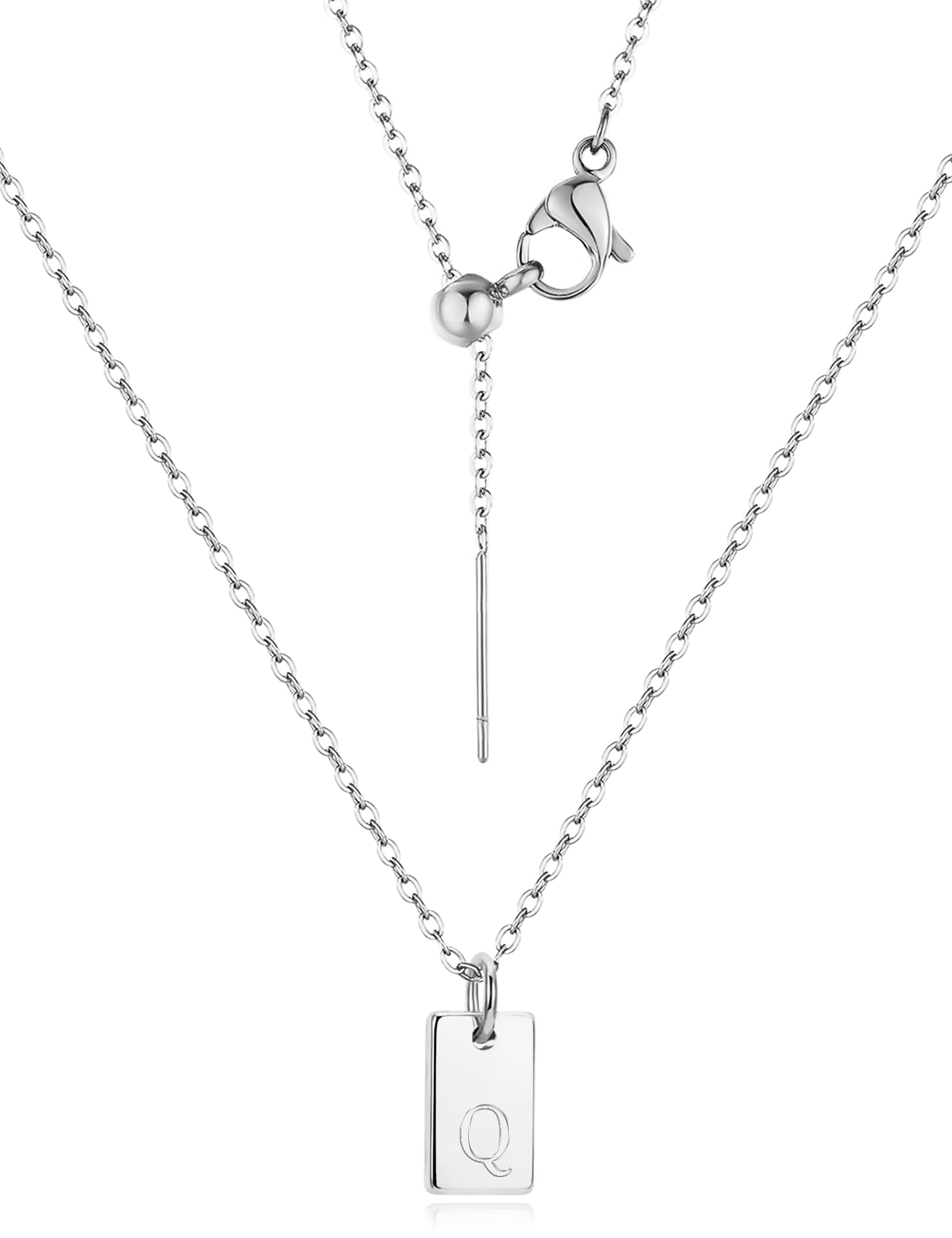 REELMAR Silver Initial Necklaces for Women Trendy Name Letter Necklace Cute Initial Tag Pendant Necklace Dainty Alphabet Personalized Silver Jewelry