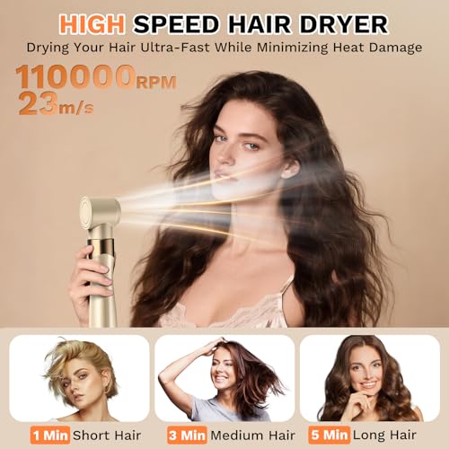 6 in 1 Airstyler, 110000 U/Min Multifunktionaler Hairstyler Lockenstab Automatisch, Keine Hitzeschäden Warmluftbürste Haarstyling Geräte für Glätten, Trocknen, Locken, Volumisieren, mit Reisetasche