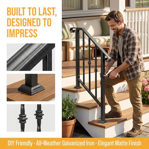 Trygoal Hand Rails for Outdoor Steps, 1 Step Black Iron Stair Handrail with Installation Kit, Weatherproof Safety Railing for Porch, Garden & Entry by Trygoal - Used condition - Image 5
