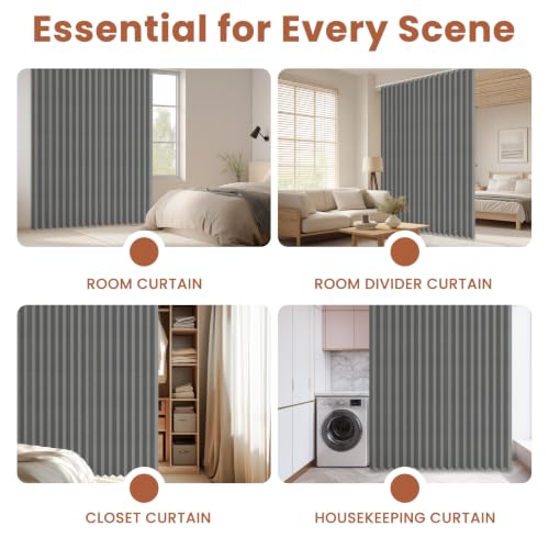 Image of AJAZZ Blackout Accordion Door Curtain 1 Panel 98 inchx78 inch Dark Grey - Magnetic Folding Room Divider, No-Drill Sliding Patio Closet