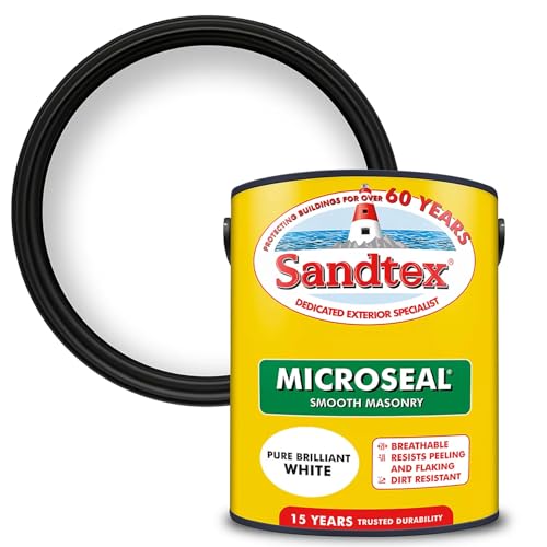 Sandtex Smooth Masonry Paint - Pure Brilliant White - 1L | Ultra Smooth Finish for Exterior Walls Brick and Concrete | Long-Lasting Dirt-Resistant & Weatherproof Masonry Coating |