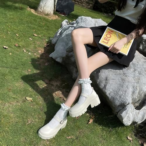 Image of Women's Platform Mary Janes Heart Cat Buckle Rivets Ankle Lolita Gothic Princess Platform Pumps Patent Leather Thorn Vintage Traditional Embroidery Upper Dress Shoes