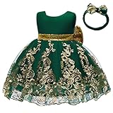 0-6T Big Bowknot Sequins Embroidered Lace Party Tutu Gown Toddler Baby Girls Dress with Headwear Eas