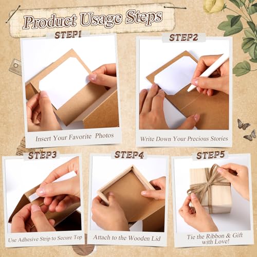 Feifeiya Mini Wooden Pull out Photo Box, DIY 2x3 Album,20 Photos,Natural - Image 3