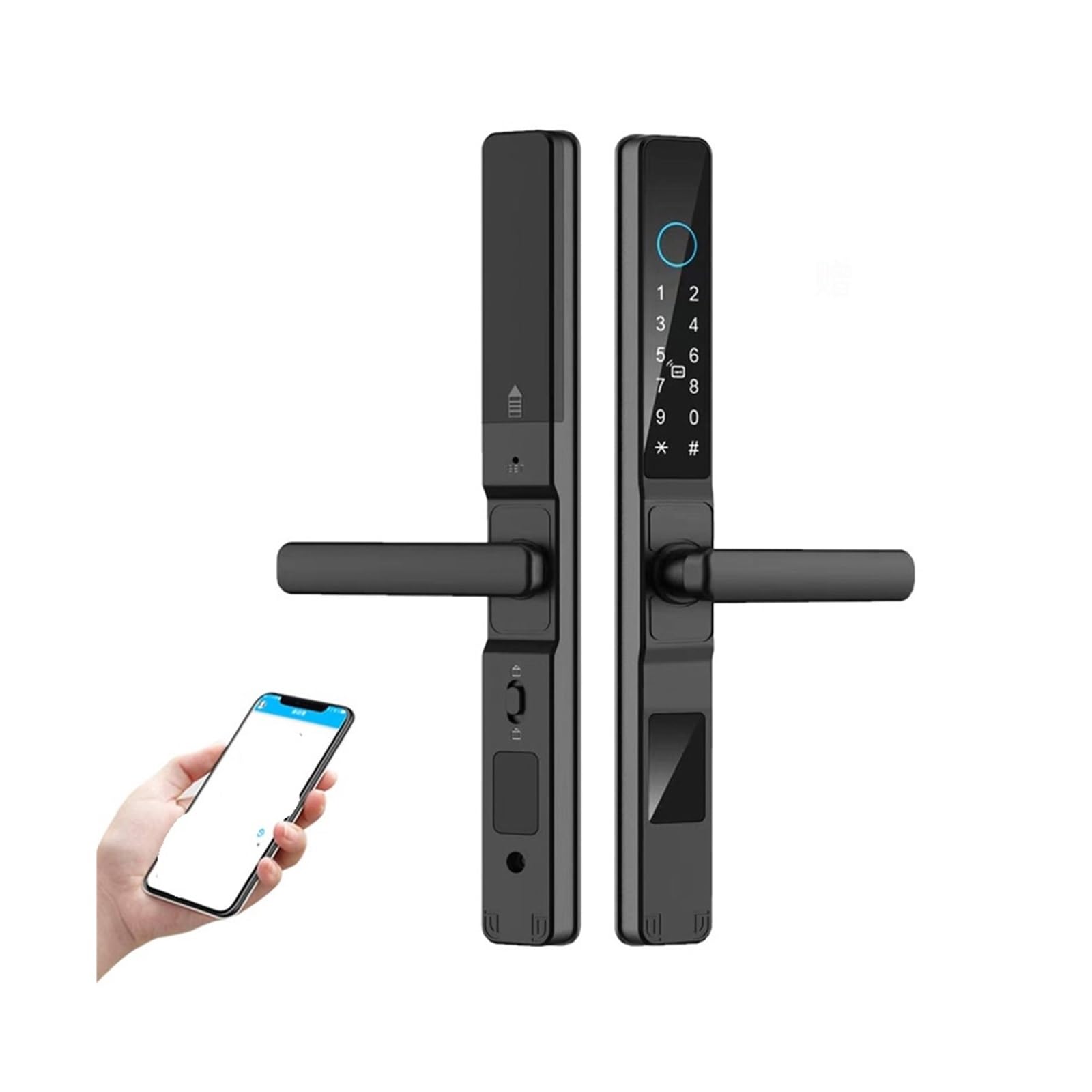 Wodoodporny inteligentny aluminiowy zamek do drzwi Euro z podwójnym hakiem, wpuszczany, hasłem na odcisk palca, elektroniczny, przesuwny, Odporny na warunki atmosferyczne(Nero,Straight handle)